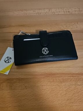 Christian Lacroix Black Pebble Zipper ID Fold Wallet